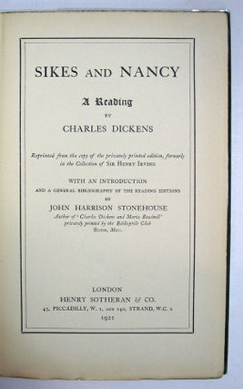 Item #10101 SIKES And NANCY. A Reading.; With an Introduction, and General Bibliography of the...