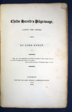Item #11133 CHILDE HAROLD's PILGRIMAGE: Canto the Third. Lord Byron