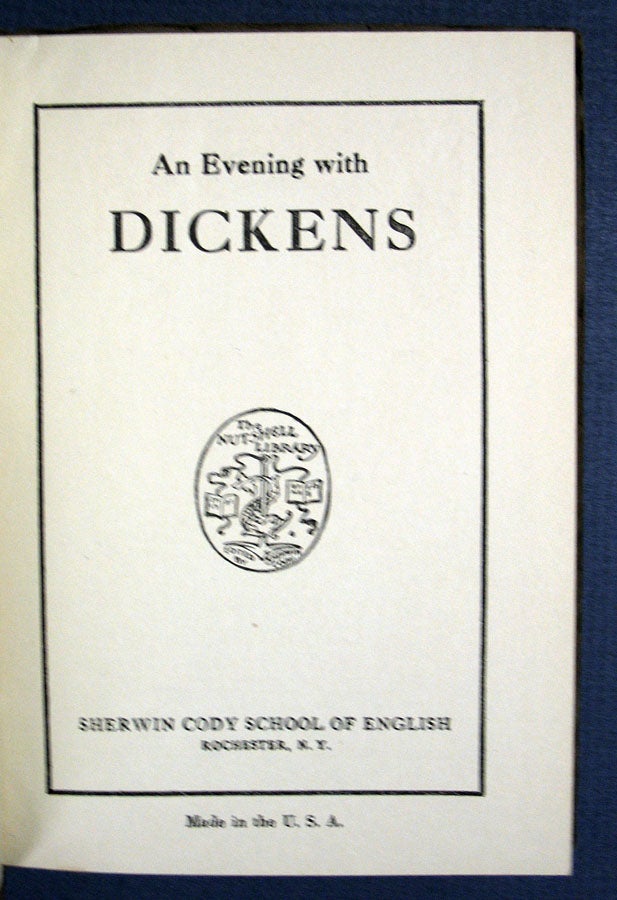 Item #11492.2 An EVENING With DICKENS. Charles. 1812 - 1870 Dickens, Sherwin - Cody.
