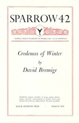 Item #17452 CREDENCES Of WINTER. David Bromige