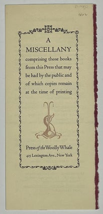 Item #18302 [Press of the Woolly Whale publisher's list]. Press of the Woolly Whale