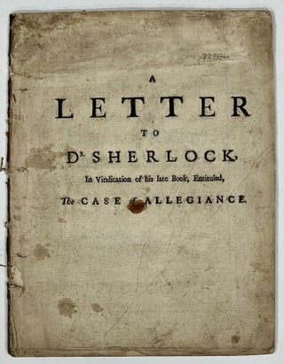 Item #22886 A LETTER To Dr. SHERLOCK, In Vindication of that Part of Josephus's History, Which...