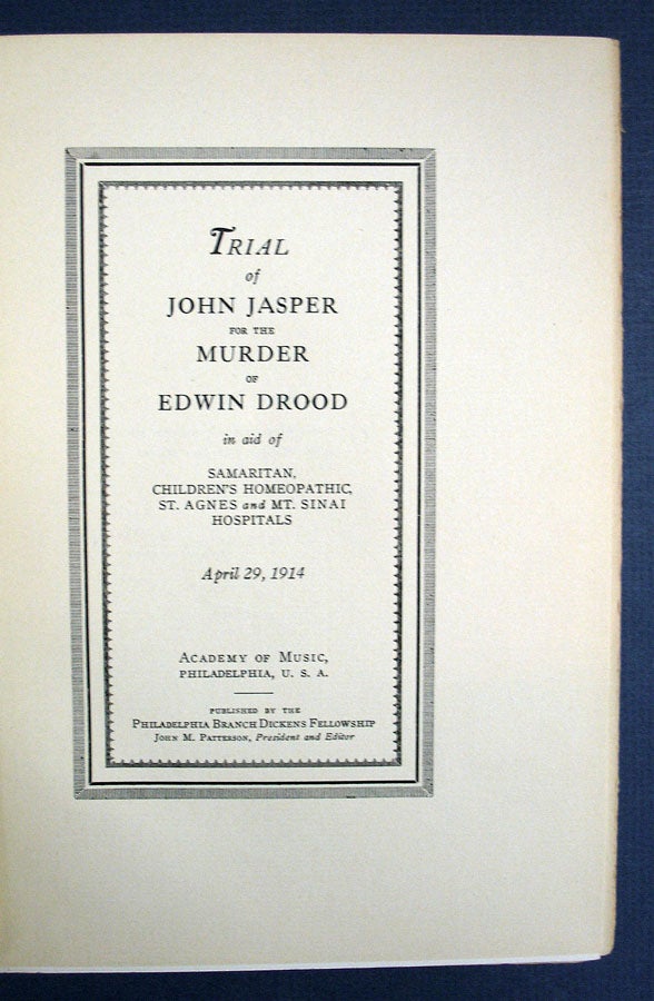 Item #2489.4 TRIAL Of JOHN JASPER For The MURDER Of EDWIN DROOD. Charles. 1812 - 1870 Dickens, John M. - Paterson.
