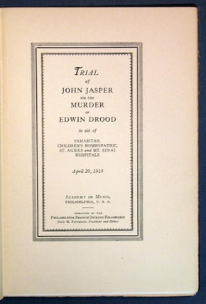 Item #2489.5 TRIAL Of JOHN JASPER For The MURDER Of EDWIN DROOD. Charles. 1812 - 1870 Dickens,...