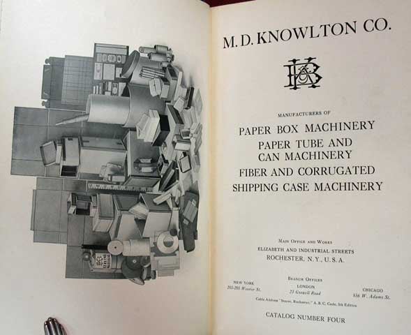 Item #28531 M. D. KNOWLTON CO. Manufacturers of Paper Box Machinery. Paper Tube and Can Machinery. Fiber and Corrugated Shipping Case Machinery. Catalogue Number Four. Trade Catalogue.