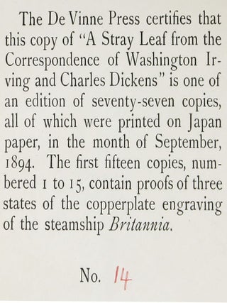 A STRAY LEAF From The CORRESPONDENCE Of WASHINGTON IRVING And CHARLES DICKENS.