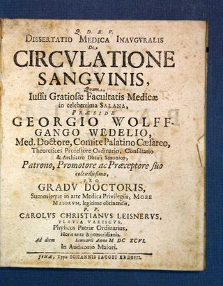 Item #29622 DISSERTATIO MEDICA INAUGURALIS De CIRCULATIONE SANGUINIS (On Blood Circulation).... ...