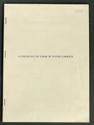 Item #29753 A CHECKLIST Of VERSE By DAVID GARRICK. Mary E. Knapp