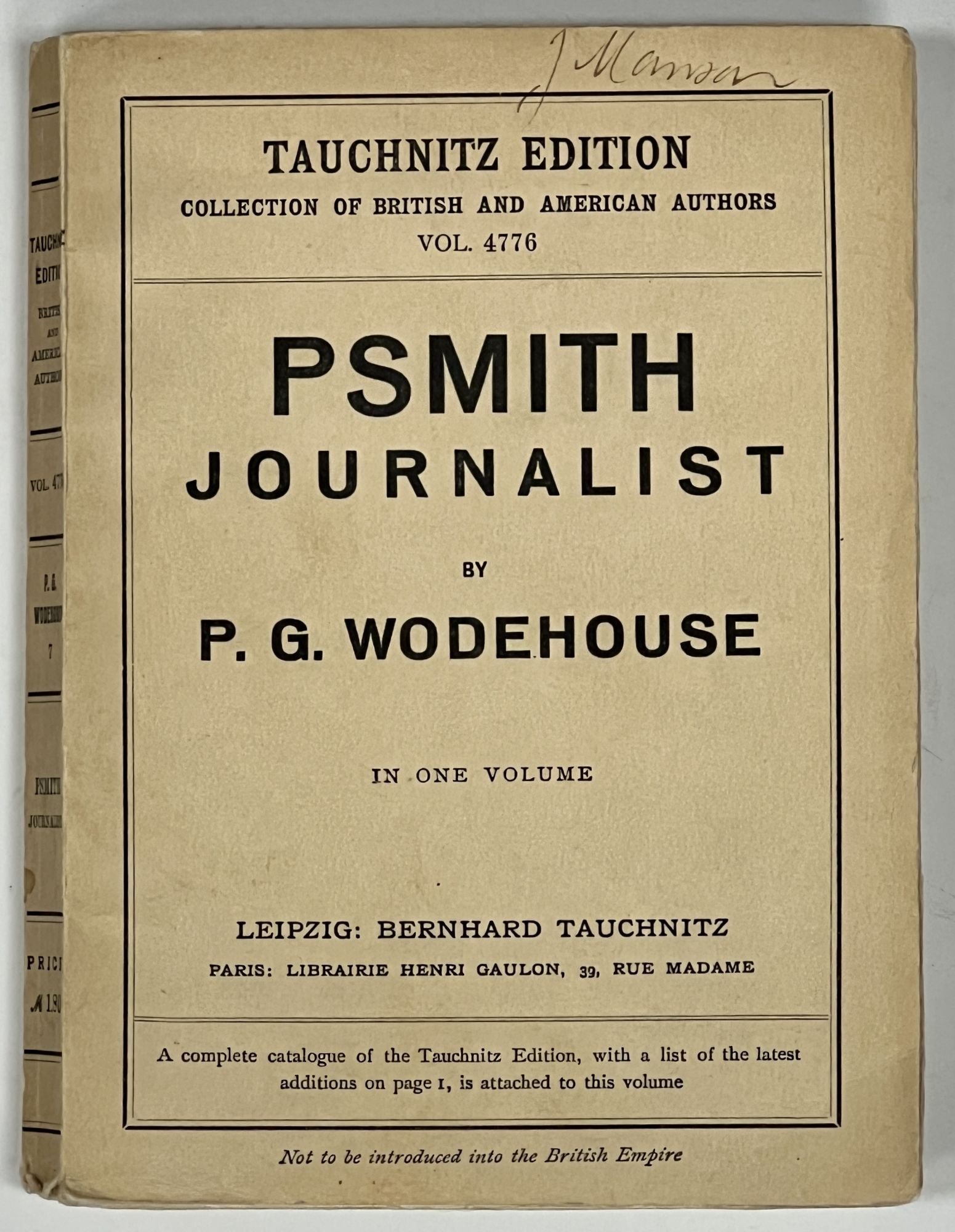 Wodehouse, P. G. - PSMITH JOURNALIST. In One Volume. Tauchnitz Collection of British Authors Vol. 4776