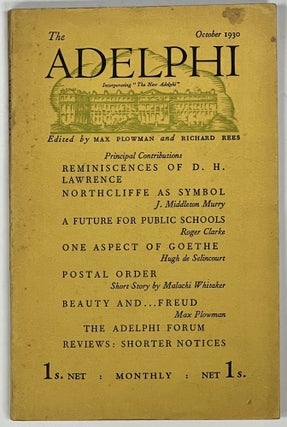 Item #32615.1 The ADELPHI, Vol. I. No. 1. New Series. October 1930. Max - Plowman, Richard -...
