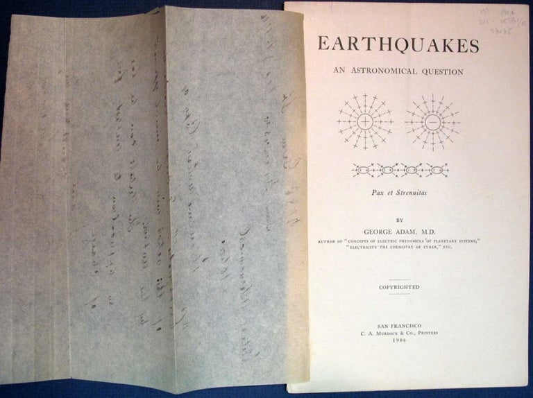 Item #33035 EARTHQUAKES. An Astronomical Question. With ALs. George Adam, b. 1846.