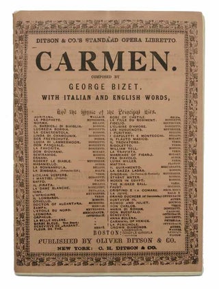 Item #33092 CARMEN. Opera, in Four Acts. In Italian and English. With the Music of the...