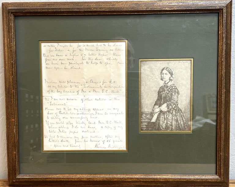 Item #33402.6 FRAMED AUTOGRAPH LETTER, Signed. 35 South St Park Lane W December 29, 1876. Florence . Rawlinson Nightingale, Sir Robert - Recipient, 1820 - 1910, 1810 - 1898.