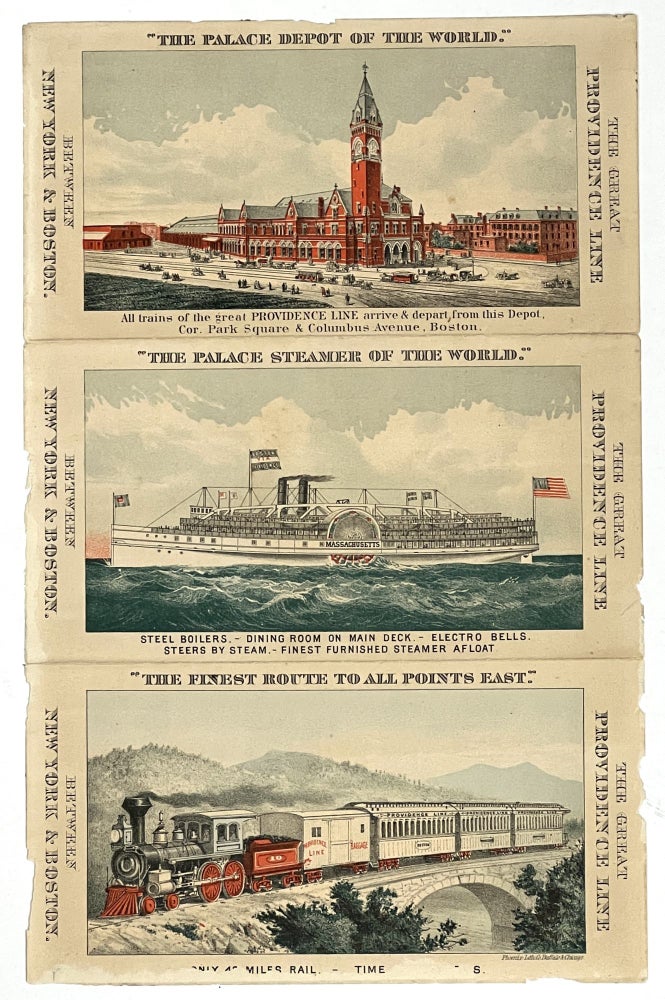 Item #33509 The GREAT PROVIDENCE LINE. Between New York & Boston. Advertising Pamphlet - 3 panel, L. W. - General Passenger Agent Filkins.