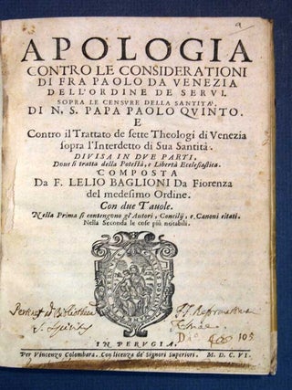Item #33818 RISPOSTA Del Sig. PAOLO ANAFESTO Aall'Avviso del Sig. Antonio Qvirino, Nobili...