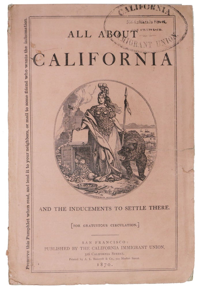 Item #34263 ALL ABOUT CALIFORNIA and the Inducements to Settle There. [For Gratuitous Circulation]. J. S. - Attributed To Hittel.