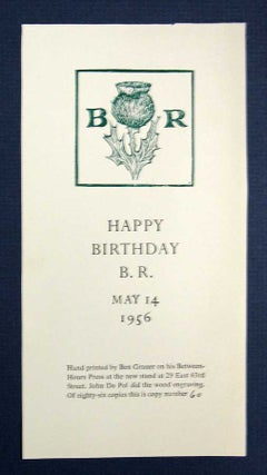 Item #34330 HAPPY BIRTHDAY B. R. MAY 14, 1956. Ben - Printer. De Pol Grauer, John - Wood...