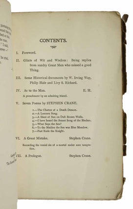 A SOUVENIR And A MEDLEY: Seven Poems and A Sketch by Stephen Crane with Divers and Sundry Communications from Certain Eminent Wits. The Roycroft Quarterly, May 1896. No. 1.