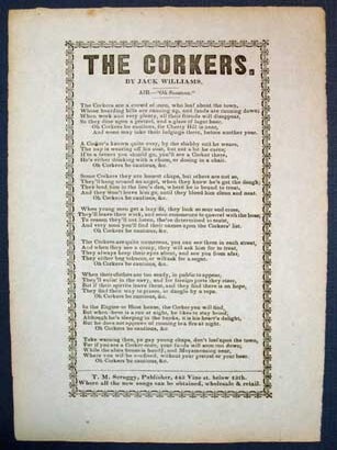 Item #35626 The CORKERS. Air - "Oh Susanna." Songster, Jack Williams