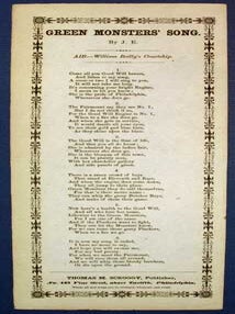 Item #35630 GREEN MONSTERS' SONG. Air - "William Reilly's Courtship." Songster, 'By J. E.'