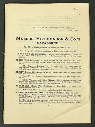 Item #35754 MESSRS. HUTCHINSON & CO'S CATALOGUE. Bookseller Catalogue