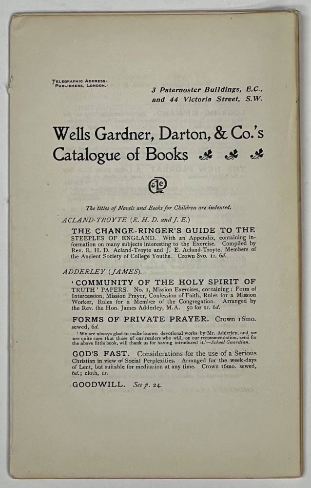 Item #35764 WELLS GARDNER, DARTON, & CO'S CATALOGUE OF BOOKS. Bookseller Catalogue.