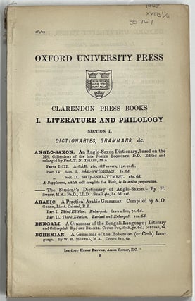 Item #35767 OXFORD UNIVERSITY PRESS. Clarendon Press Books. Bookseller Catalogue