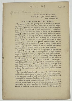 Item #36482 OUR NEXT DUTY To The INDIANS [Drop title]. James Evans Rhoades, 1828 - 1895