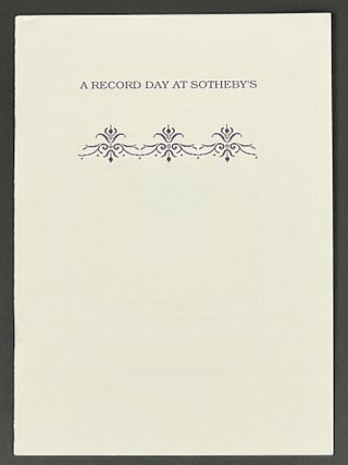 Item #36606 A RECORD DAY At SOTHEBY'S. William . Nation Osler, Earl F
