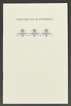Item #36606 A RECORD DAY At SOTHEBY'S. William . Nation Osler, Earl F. -, 1849 - 1919