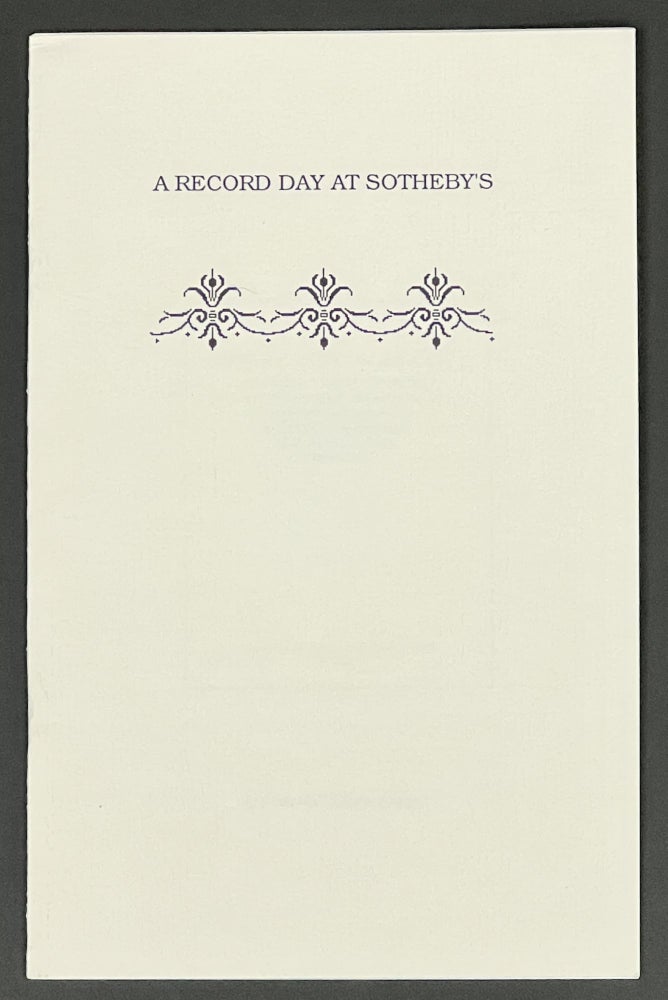 Item #36606 A RECORD DAY At SOTHEBY'S. William . Nation Osler, Earl F. -, 1849 - 1919.
