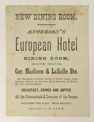 Item #37822 ANDERSON'S EUROPEAN HOTEL DINING ROOM, BOONE BLOCK, Cor. MADISON & LASALLE STS. New...