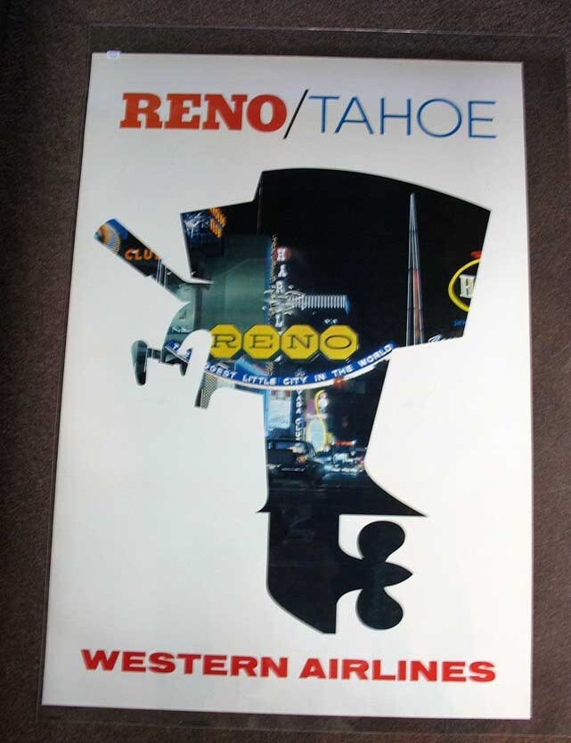 Item #38098 RENO/ TAHOE. Western Airlines. Airlines Travel Poster.