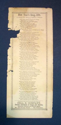 Item #38213 NEW YEAR'S SONG, 1876. As Sung by Ned Barry, at Buckley's Varieties. California Song...