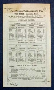 Item #38814 PACIFIC MAIL STEAMSHIP CO. Time Table - Australian Route. For Mail Service between...