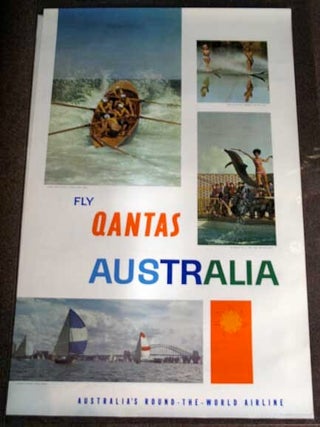 FLY QANTAS AUSTRALIA. Australia's Round-the-World Airline. P117. Airlines Travel Poster.