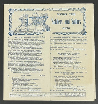 Item #39307 SONGS The SOLDIERS And SAILORS SING. Song Sheet Pamphlet complimentary to U. S. Military