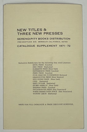 Item #39378 NEW TITLES & THREE NEW PRESSES. Serendipity Books Distribution, Catalogue Supplement...