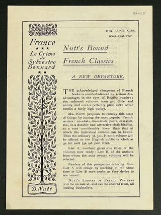 Item #39584 NUTT'S BOUND FRENCH CLASSICS. A New Departure. March - April, 1907. Publisher...