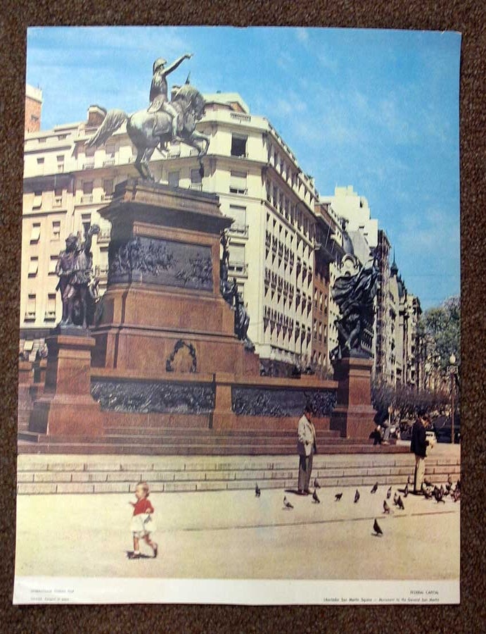 Item #39680 FEDERAL CAPITAL. Libertador San Martin Square - Monument to the General San Martin. International Tourism Year. Airlines Travel Poster.