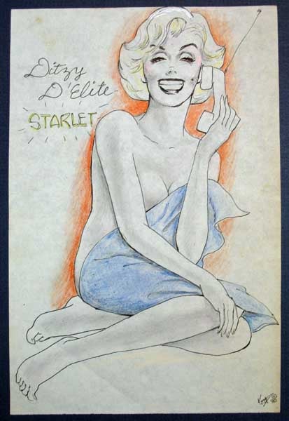 Item #39746 ARCHIVE Of 30 RISQUE LITHOGRAPHED SKETCHES Of "DITZY D'ELITE, STARLET" "Kort" - Artist.