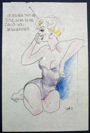 ARCHIVE Of 30 RISQUE LITHOGRAPHED SKETCHES Of "DITZY D'ELITE, STARLET".