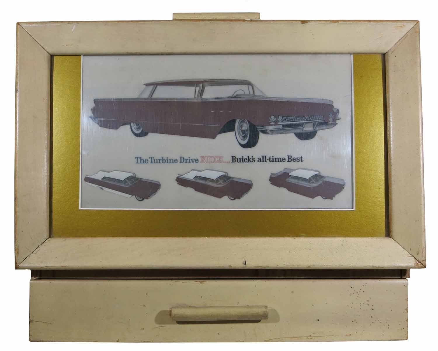 [Buick Dealer's Backlit Showroom Display Case] - The TURBINE DRIVE BUICK... BUICK'S ALL-TIME BEST. 1960 Dealer's Backlit Showroom Display Case Complete with 33 Transparencies Displaying Interior & Exterior Design Choices and Three Upholstery Sample Catalogues
