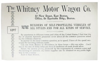 Item #40478 The WHITNEY MOTOR WAGON CO. Builders of Self-Propelling Vehicles of All Styles and...