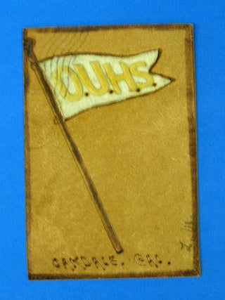 Item #40526 O.U.H.S. Oakdale, Cal. Leather Postcard. Oakdale Union High School, Miss B. M. Riley...
