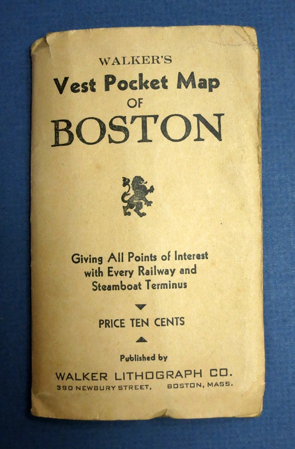 Item #41405 WALKER'S VEST POCKET MAP Of BOSTON. Giving All Points of Interest with Every Railway and Steamboat Terminus. Walker Lithograph Co.
