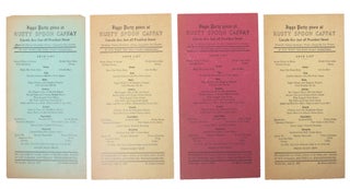 Item #41496 JIGGS PARTY GIVEN At RUSTY SPOON CAFFAY. Lot of 4 Menus for the Rusty Spoon Caffay...