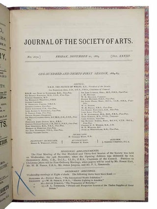 JOURNAL Of The SOCIETY Of ARTS. Friday, November 21, 1884. No. 1670. Vol. XXXIII.