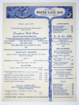 Item #44554 WATER GATE INN. D. C. Menu / Washington