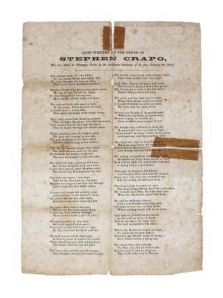 Item #44773 LINES WRITTEN On The DEATH Of STEPHEN CRAPO,; Who was killed at Chenango Forks, by...